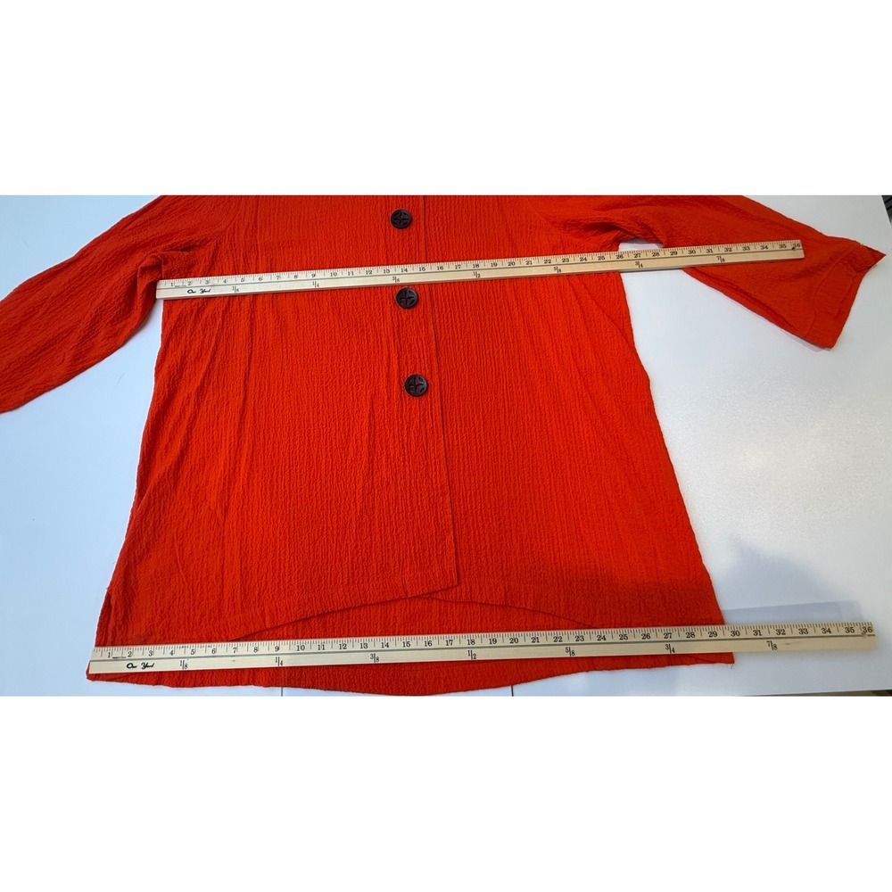Ali Miles Blouse Womens 1X Orange Crinkle Button Accent Tunic Top Artsy Mature - Picture 7 of 9